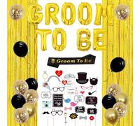 Decoraciones de despedida de soltero para hombres, novio para ser globos, globos negros y dorados y accesorios para fotos, decoraciones de fiesta para hombres, decoraciones de despedida de soltera