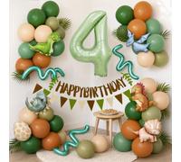 Decoraciones de dinosaurio para cumpleaños número 4, 55 globos de dinosaurio incluyen globo de aluminio verde oliva número 4, globos de dinosaurio 3D, pancarta de feliz cumpleaños para fiesta temática