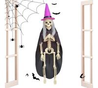 Decoraciones de esqueleto para Halloween, esqueleto de Halloween, esqueleto articulado de cuerpo entero, esqueleto articulado móvil de Halloween | Cara de calavera realista en forma de hueso