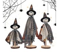Decoraciones de fantasmas - Decoración espeluznante de Halloween, decoraciones rústicas de madera para hombres y mujeres, lugar de trabajo, mesa, escritorio, fiesta, estante de vacaciones, hogar