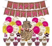 Decoraciones de fiesta con estampado de leopardo: 46 decoraciones de fiesta con estampado de leopardo, decoraciones de cumpleaños salvaje, banderas de leopardo rosa, globos con estampado de leopardo,