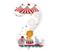 Decoraciones de fiesta de cumpleaños de circo, globos de cumpleaños número 2 de carnaval de 40 pulgadas para niño o niña de segundo cumpleaños, globo de aluminio multicolor grande para decoración de
