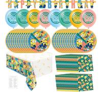 Decoraciones de fiesta de cumpleaños de Minions, decoraciones de fiesta de Minions, platos y servilletas de Minions, mantel, globos, pancarta, lista de verificación, decoraciones de fiesta de