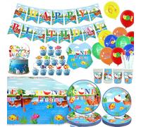 Decoraciones de fiesta de cumpleaños de pesca, accesorios de fiesta de pesca, platos, tazas, servilletas, mantel, pancarta de cumpleaños, globo, decoración para tarta de Ofishally One Baby Shower
