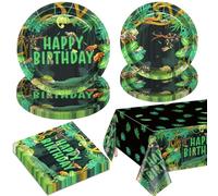 Decoraciones de fiesta de cumpleaños de reptiles para 20 invitados, incluye platos de papel, servilletas, mantel, decoraciones de cumpleaños de tortugas cocodrilos y lagartos serpiente para niños