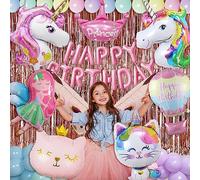 Decoraciones de fiesta de cumpleaños de unicornio, juego de suministros de fiesta temática de unicornio para fiesta de cumpleaños de niñas con kit de guirnalda, telón de fondo de cumpleaños, globos de aluminio de unicornio