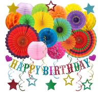 Decoraciones de fiesta de cumpleaños multicolor - 31 piezas decoraciones de fiesta de fiesta para hombres y mujeres, pancartas de felicitación, pompones de papel, fiestas mexicanas, celebraciones del