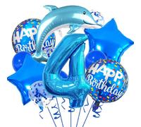 Decoraciones de fiesta de delfín, suministros de fiesta de 4 años, juego de globos de delfín azul, número 4, globos de aluminio de Mylar, globo de látex, fiesta de 4º cumpleaños, decoración de eventos
