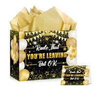 Decoraciones de fiesta de despedida, grosero que estás dejando pero bien y te extrañaremos, bolsas de regalo con tarjeta de papel de regalo para mudanza, adiós, jubilación, compañeros de trabajo,