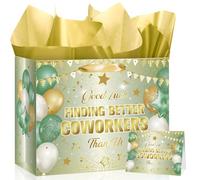 Decoraciones de fiesta de despedida, verde salvia, buena suerte, encontrar mejores compañeros de trabajo que nosotros, bolsas de regalo con papel de regalo para que te extrañemos, compañeros de