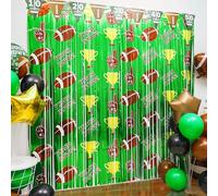 Decoraciones de fiesta de fútbol, incluye 2 cortinas de flecos de papel de aluminio para fiesta de fútbol, 22 globos de fiesta de fútbol y 1 pancarta de fútbol para el Super Bowl domingo por la noche,