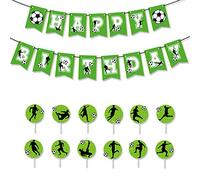 Decoraciones de fiesta de fútbol, pancarta de fiesta de feliz cumpleaños y 12 piezas para decoración temática deportiva, suministros de fiesta de fútbol
