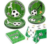 Decoraciones de fiesta de fútbol para 20 invitados, el juego de vajilla incluye platos de papel de fútbol, mantel de fútbol, servilletas, para fiesta de cumpleaños, decoración de fiesta de baby shower