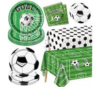 Decoraciones de fiesta de fútbol para 20 invitados, incluye platos de fútbol, servilletas, manteles para fútbol fiesta de cumpleaños deportes niños decoraciones de fiesta temática evento de fútbol