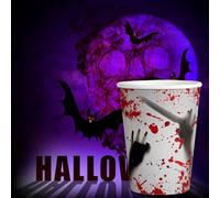 Decoraciones de fiesta de Halloween, fiesta de Halloween: vasos de papel con huellas de mano con manchas de sangre sombría, decoraciones reutilizables para tu celebración (blanco, 13. 5 x 7 x 7 cm)