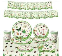 Decoraciones de fiesta de insectos, Utensilios de fiesta de insectos, platos, tazas, servilletas, pancartas de cumpleaños felices, para primavera, verano, safari, abeja, mariposa, suministros