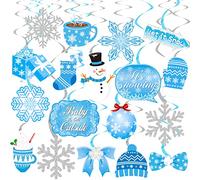 Decoraciones de fiesta de invierno, 20 remolinos colgantes de invierno del país de las maravillas, copo de nieve, muñeco de nieve, decoración de techo de aluminio para fiesta temática de invierno