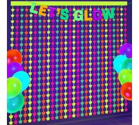 Decoraciones de fiesta de neón - 2 cortinas de oropel de estrellas fluorescentes coloridas para brillar en la oscuridad, suministros de fiesta para fotomatón, telón de fondo