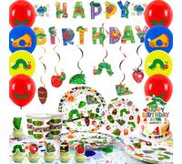Decoraciones de Fiesta de Oruga, 81pcs Set de Vajilla & Decoraciones Cumpleaños de Fiesta de Oruga - Pancartas de Fiesta de Oruga Globos Decoración Pastel etc Oruga Muy Hambrienta Decoraciones