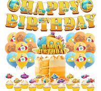 Decoraciones de fiesta de submarinos, accesorios de fiesta de cumpleaños con submarinos, incluye pancarta de feliz cumpleaños, decoración para cupcakes, globos para el océano, fiesta temática,