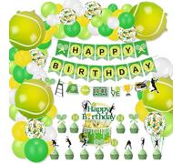 Decoraciones de fiesta de tenis incluye pancarta de feliz cumpleaños, globos y adornos para cupcakes, temática deportiva, fiesta de cumpleaños para hombres, mujeres y niños