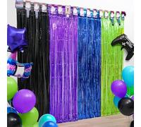 Decoraciones de fiesta de videojuegos, incluye 2 cortinas de flecos de aluminio para fiestas de Nite Gamers, 23 globos de videojuegos y 1 pancarta de cumpleaños de Nite Games, telón de fondo para