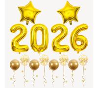 Decoraciones de fiesta doradas de Año Nuevo 2026 con globos de aluminio XXL, globo de estrella y guirnalda de confeti para celebración de cumpleaños o NYE