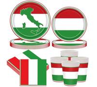 Decoraciones de Fiesta Italia Set de Vajilla para Fiesta, Set de Vajilla Italiana de 68 Piezas,temática nacional italiana , accesorios de fiesta con platos de papel, vasos de papel y servilletas