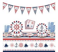 Decoraciones De Fiesta Náutica, Suministros De Cumpleaños Con Temática De Anckor Con Platos De Papel, Servilletas, Mantel Para Baby Shower Temático Náutico, Todos A Bordo, Suministros De Fiesta De
