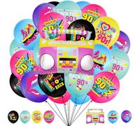 Decoraciones de fiesta retro de los años 90: 49 globos de decoración de fiesta temática de los años 90, 7 diseños de radio retro de los años 90, globos de CD para hip hop retro patinaje sobre ruedas