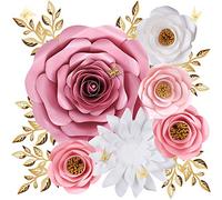 Decoraciones de Flores de Papel Grandes para Pared, decoración de Pared de Flores 3D Artificial con Pegatina de Mariposa Dorada para habitación de bebé niña y guardería, Rosas Rosas Primavera jardín