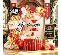 Decoraciones de graduación de color rojo, dorado y blanco, 116 piezas, kit de guirnalda de arco de globos de graduación para clase de 2026, suministros de decoración de graduación de escuela