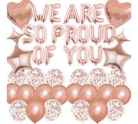 Decoraciones de graduación, suministros de fiesta de felicitaciones, globos de aluminio con letras We Are So Proud of You, decoración de oro rosa, decoración bien hecha, globo de látex de aluminio con
