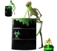 Decoraciones de Halloween Esqueleto de Halloween que vomita en interiores con luz negra UV que brilla en la oscuridad, bomba de agua, cubo y líquido fluorescente verde para decoración de mesa de r
