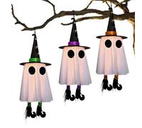 Decoraciones de Halloween - Juego de 3 Figuras de Fantasmas iluminadas, LED Colgantes | Pantalla de jardín al Aire Libre para Amantes de Las Vacaciones, Sala de Estar, Dormitorio, Patio
