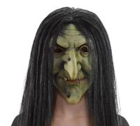 Decoraciones de Halloween, máscara de Halloween, máscara de bruja malvada, látex elástico, anciana con pelo negro, aterradora con orificios de ventilación, talla única para la mayoría de máscaras de