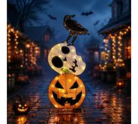 Decoraciones de Halloween para exteriores, calavera de calabaza apilada de | Decoración de Halloween con 60 luces LED para porche delantero, patio, césped, jardín, decoración de fiesta en casa