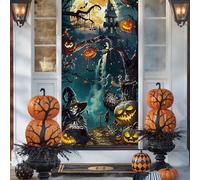 Decoraciones de Halloween Puerta, Tapa de la puerta de Halloween 80x36in Decoraciones de puerta de Halloween de miedo y espeluznantes con cinta adhesiva Vibrante Polyester Door Cover, Style 2