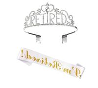 Decoraciones de jubilación para mujeres - Suministros de fiesta retirados Tiara y set de faja - Exquisito regalos de jubilación felices para mujeres