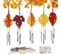 Decoraciones de Madera de Otoño 12 Piezas, Hoja de Arce Carillón de Viento Set, Manualidades de Otoño para Niños, Adornos de Madera de Thanksgiving, para Niños Regalo de Cumpleaños