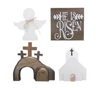 Decoraciones de madera para escena de Pascua con tumba vacía y cruz, juego de resurrección religiosa, figuras de belén cristianas hechas a mano para el hogar, mesa, oficina, estante, decoración