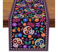 Decoraciones de mesa de cráneo de azúcar | Manteles decorativos antiquemaduras en forma de cráneo de azúcar,Mantel de lino rústico reutilizable, suministros de temática mexicana brillante para