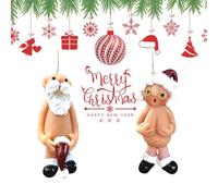 Decoraciones de Navidad de 8 cm, 2 adornos de Papá Noel travieso para colgar en el árbol de Navidad, decoración divertida de fiesta de Navidad, regalo secreto de Papá Noel