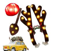 Decoraciones De Navidad para El Automóvil Cuerno De Reno Que Se Enciende | Para Coche Con Cola Para Automóvil Camión Vehículo SUV Exterior Ventana Techo Temporada Navideña