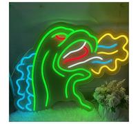 Decoraciones de neón para interiores Dragón que escupe fuego para letreros de neón con brillo ajustable y alimentación por para, 30 cm x 38(A)
