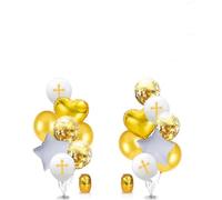 Decoraciones de oro blanco, 18 unidades, juego de decoración de fiesta con corazón + globo de papel de estrella para la comunión de Navidad, confirmación, cumpleaños, boda, aniversario, oro blanco