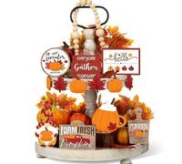 Decoraciones de otoño para el hogar, Juego de Decoraciones de Bandeja escalonada de Madera con Tema de Calabaza para centros de Mesa, Fiesta de Acción de Gracias de Granja, Estilo 2, Nav