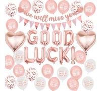 Decoraciones de pancarta We Will Miss You - Sorry Your Leaving Party Supplies - Globos de buena suerte, pancartas de oro rosa para jubilación y fiesta temática