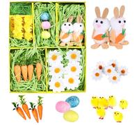 Decoraciones de Pascua para capó, accesorios de capó de Pascua con pollitos amarillos de Pascua, huevos de poliestireno coloridos, decoraciones de conejo de Pascua, flores de Pascua y zanahorias de