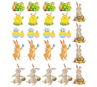 Decoraciones de Pastel Conejo, 24 Piezas Papel Reutilizables Primavera Pascua | Decoraciones Felices de Pascua | Para Postre Pudín en Casa en Restaurante en Oficina